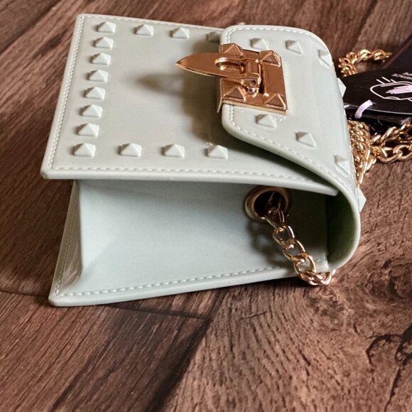 Tiny Mint Green Plastic Purse Gold Chain Strap & Clasp - Picture 8 of 13